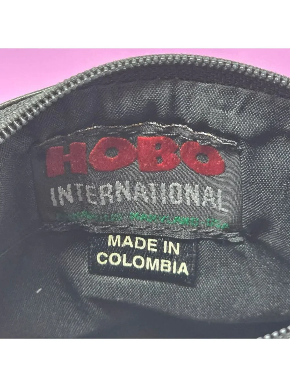 Vintage Hobo International Black Leather Zippered‎ Pouch Made In Colombia